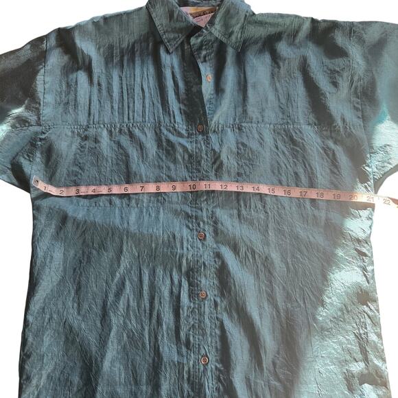 Vintage Diane Von Furstenberg Shirt Medium Blue Button Up Crinkle Retro 80s Top - Picture 5 of 6
